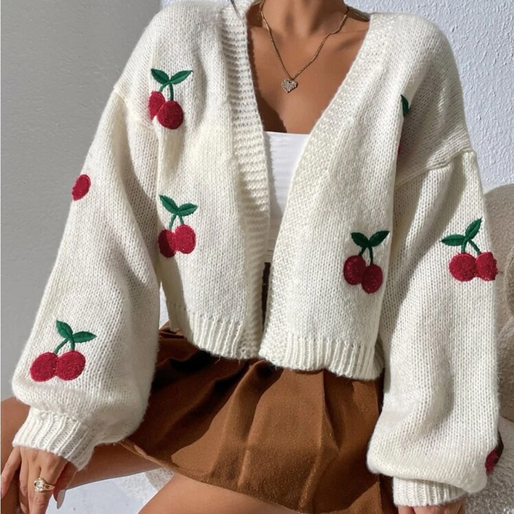 Cottagecore Cherries cardigan sweater